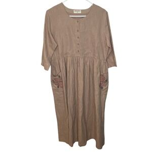 Bombay Paisley Blush Pink Embroidered Prairie Dress Size Large Cotton Blend